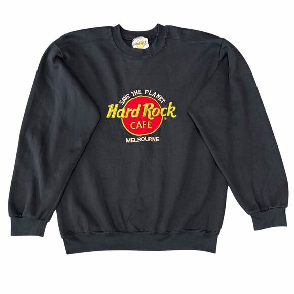 VTG Hard Rock Cafe Melbourne Save the Planet Crewneck S Black Embroidered Rare - Picture 1 of 7